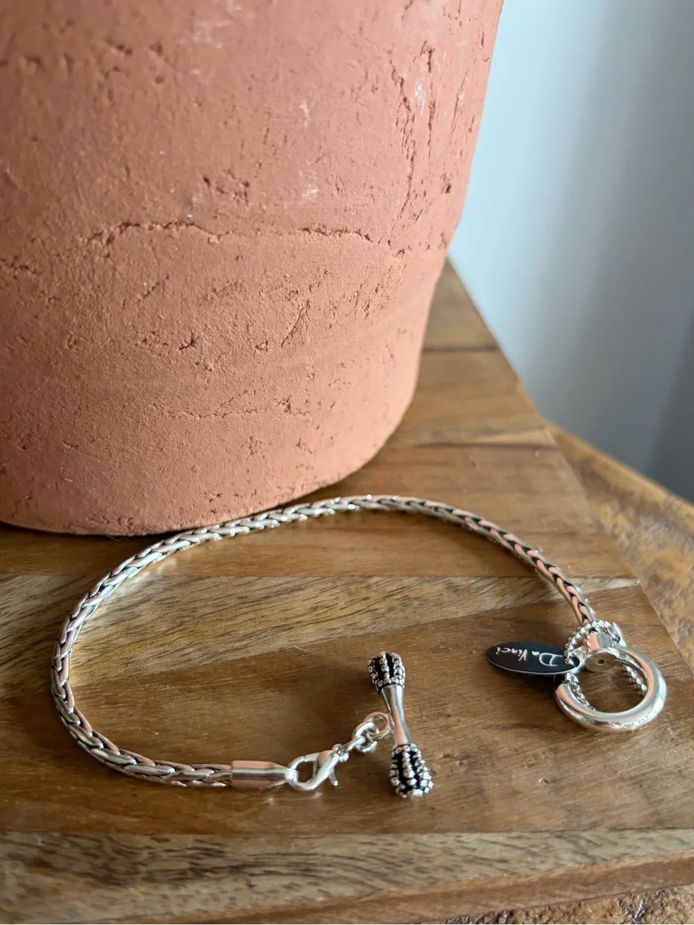 Da Vinci Silver Tone Braided Bracelet for Sliding Charms or Wear Alone Sized